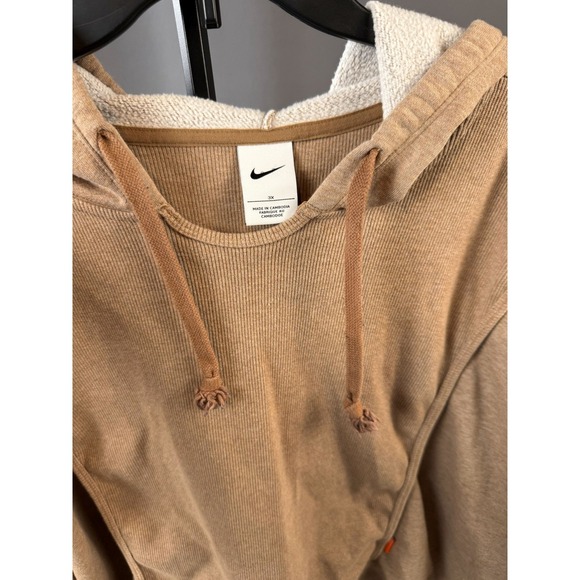 Nike Light Brown Ribbed Panel Oversized Cropped Fleece Hoodie Women's Size 3X - Picture 4 of 10